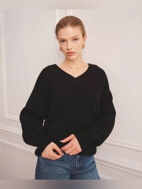 NAADAM Super Luxe Cashmere V-Neck Oversized Sweater Black Size XS